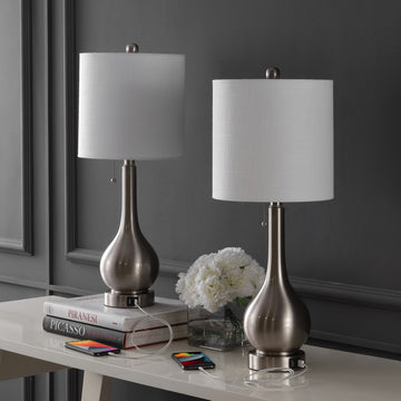 Tyler 24" Modern Classic Gourd Iron LED Table Lamp with Pull-Chain with Dual USB Charging Port - JONATHAN Y